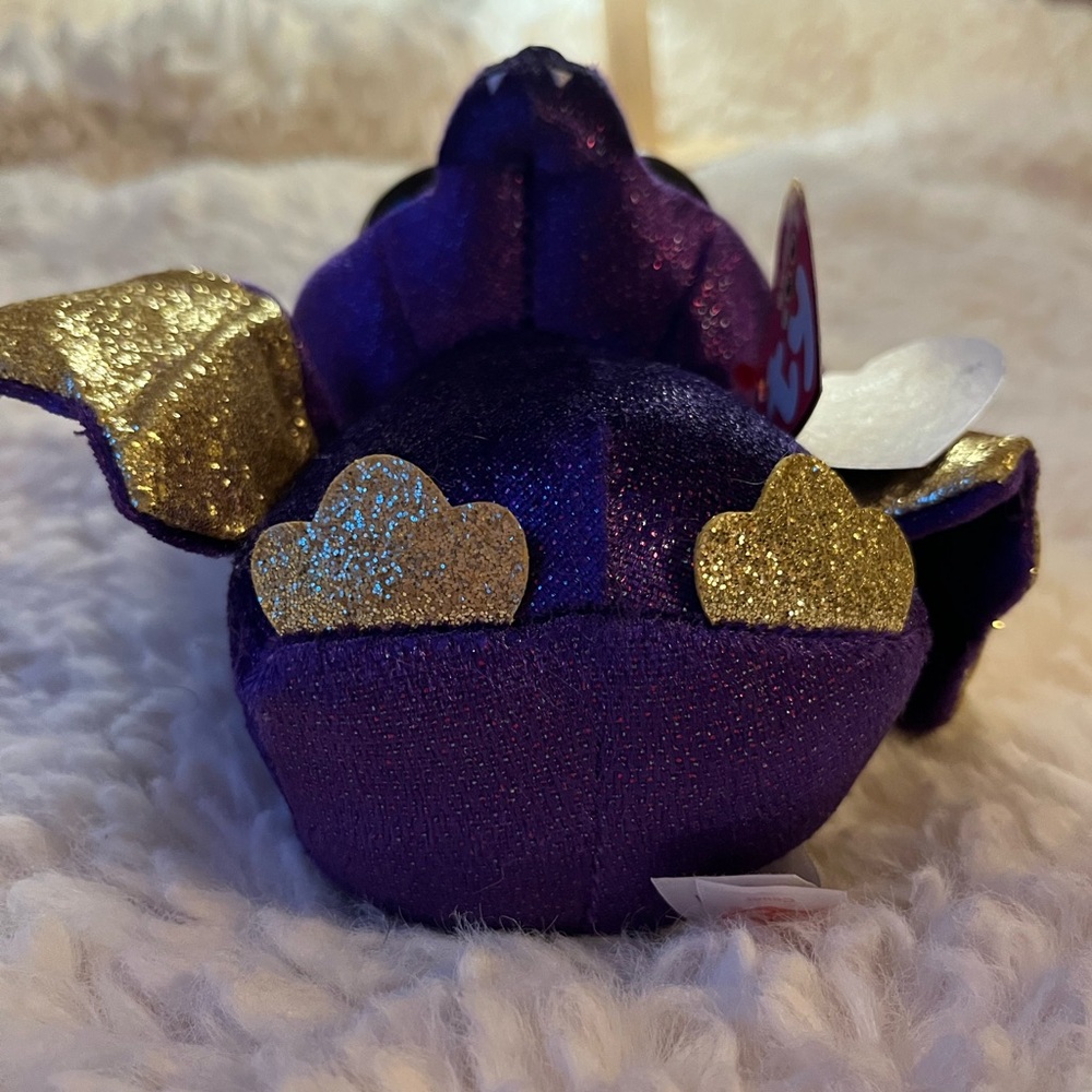 Ty Beanie Boos “Count” Sparkly Purple Bat with Gold Wings - Picture 6 of 8